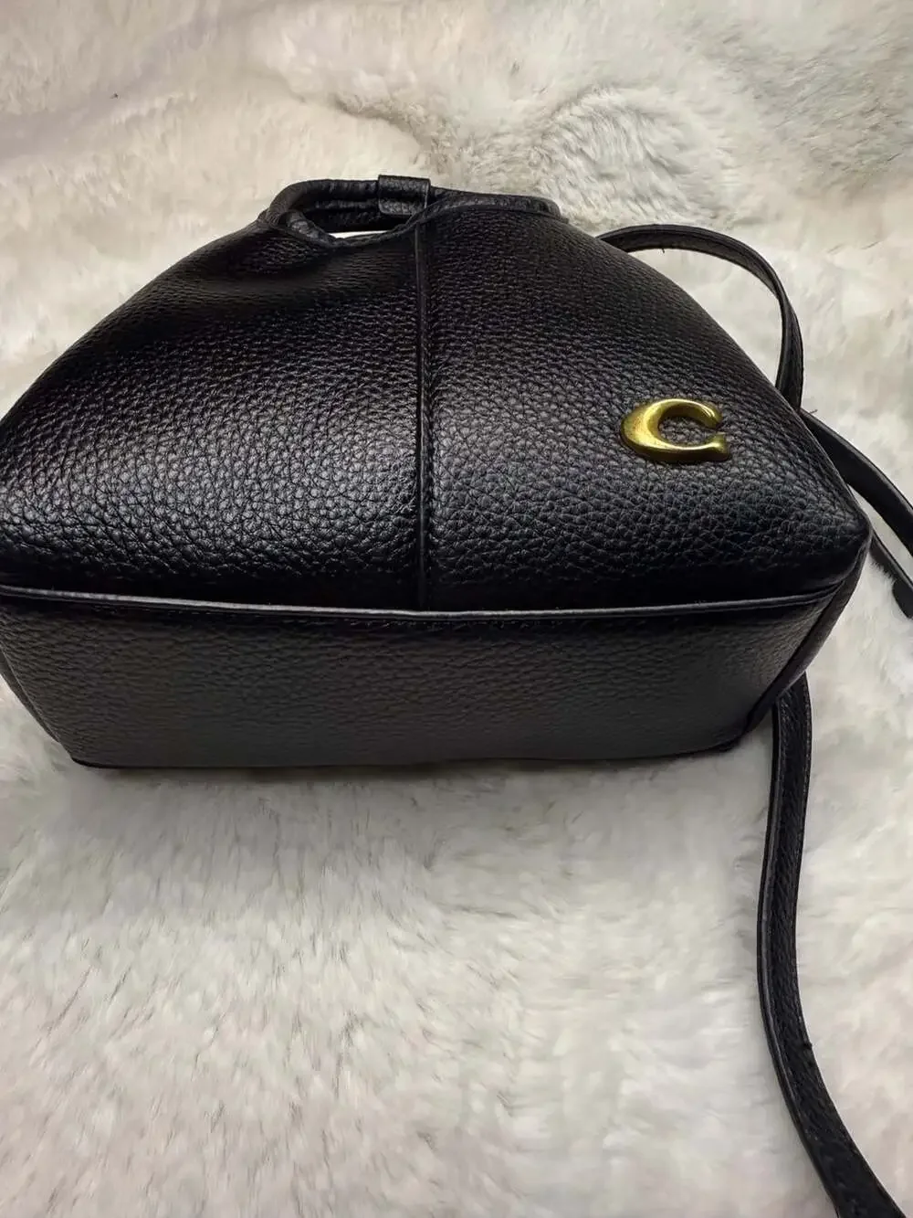 Coach Lana 19 Shoulder Bag in Black Polished Pebble Leather